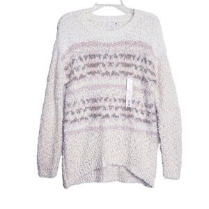 SO Tan & Pink Knit Eyelash Crew Neck Pullover Sweater Women's Size Small